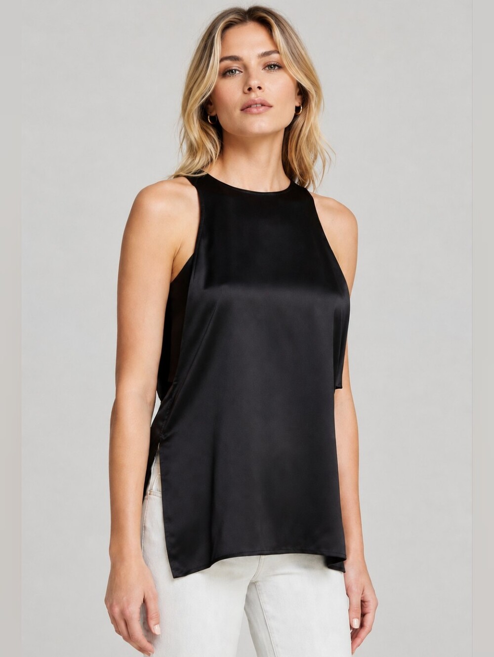 ❤️ NWOT! HELMUT LANG SILK / SATIN LAYERED SLEEVELESS TOP, LARGE - Picture 1 of 14